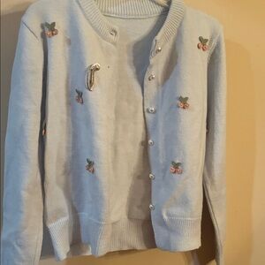 Embroidered Cherry Cardigan Sweater
